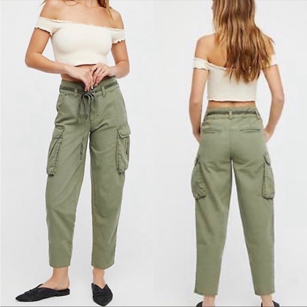 FREE PEOPLE Desert Cargo Pant Moss Green Utility Casual Comfort Size 25